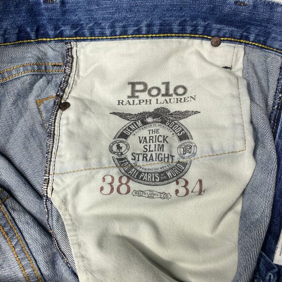 Polo Ralph Lauren Varick Slim Straight Jeans Men’s 38x34 Blue Denim Classic - Picture 8 of 11